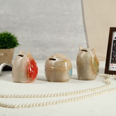 Сувенир керамика копилка "Совушки" шамот глянец набор 3 шт 10х8х10 см