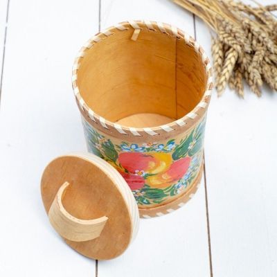 Туес «Яблочко», 10×10×12 см, с ручной росписью, береста