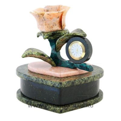 Часы со шкатулкой "Роза" змеевик  №11