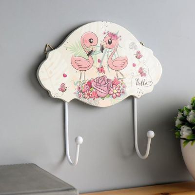 Крючки декоративные дерево "Фламинго мультяшные с цветами" МИКС 17х17х4,5 см