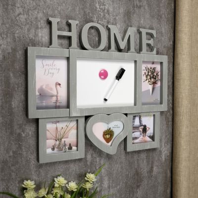 Фоторамка пластик на 5 фото 9х11, 10х10, 10х15см "Дом" серая, магнит.доска 15х20 38х45,5см