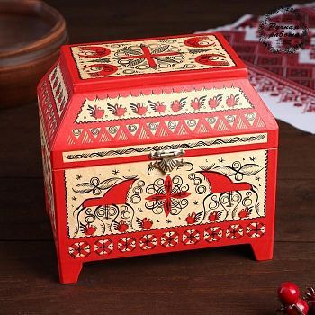 Ларчик, 15,5×11×12 см, мезенская роспись