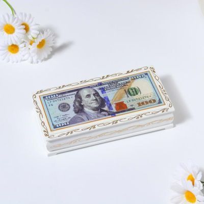 Шкатулка - купюрница «100$», белая, 8,5×17 см, лаковая миниатюра