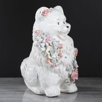 Копилка "Собака Шпиц", глазурь, белый цвет, 31 см