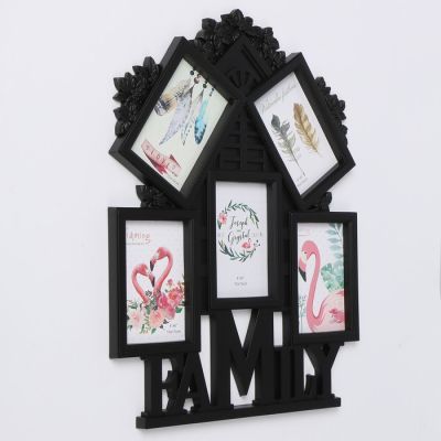 Фоторамка пластик на 5 фото 10х15 см "Окно в цветах. Семья" чёрная 49х38 см