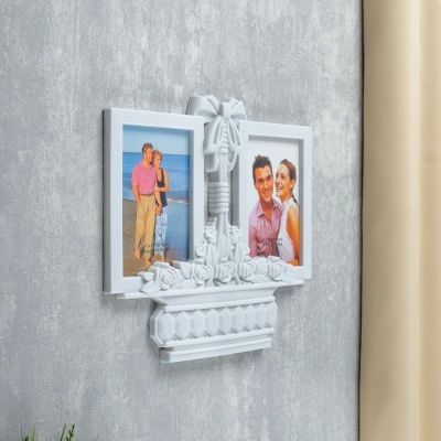 Фоторамка пластик на 2 фото 10х15 см "Корзинка с розами" белая 26,5х29 см