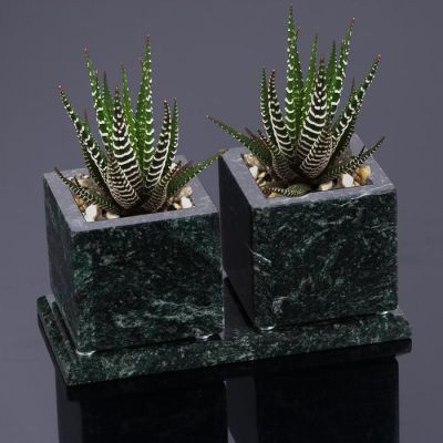 Горшки для цветов "Суккулент",2 шт. на подставке с магнитами, змеевик, 7,5х16х7,5 см