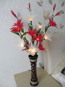 Светильник - букет "Lily-M Bird (Art 015) белая с красным" (h без вазы=50-60см)