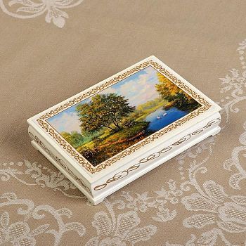 Шкатулка «Берег», белая, 11×16 см, лаковая миниатюра