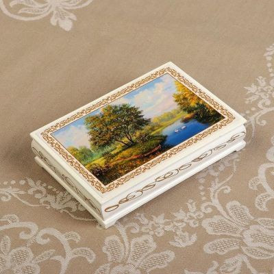 Шкатулка «Берег», белая, 11×16 см, лаковая миниатюра