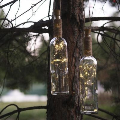 Гирлянда «Нить» 2 м роса с пробкой, IP20, серебристая нить, 20 LED, свечение тёплое белое, LR44х3