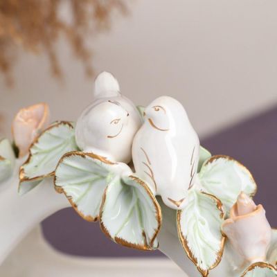 Конфетница "Корзинка", белая, цветная лепка, птички, 28 см, микс