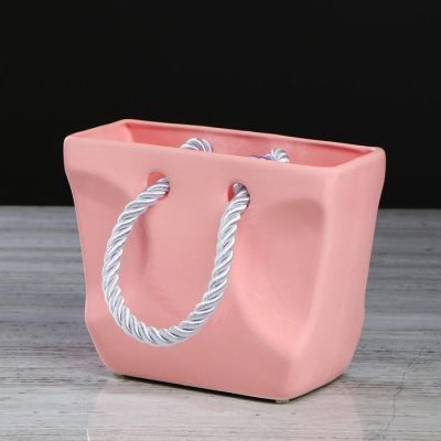 Органайзер "Сумочка", розовая, керамика, 16 см, 1.4 л, ручки микс