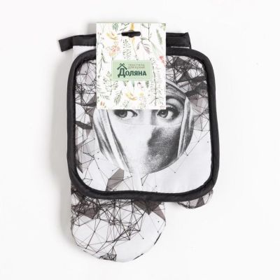 Кухонный набор Доляна «Лица», прихватка 17*17 см, рукавица 26*16 см,100% п/э