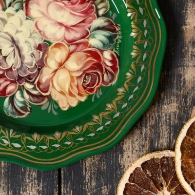 Поднос с жостовской росписью, D=17 см