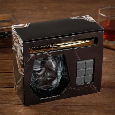 Подарочный набор "Сила и характер", бокал, щипцы, камни для охлаждения