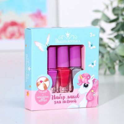 Набор детских лаков «Волшебный единорог» 3 шт. по 6 мл. (МИКС наклеек)