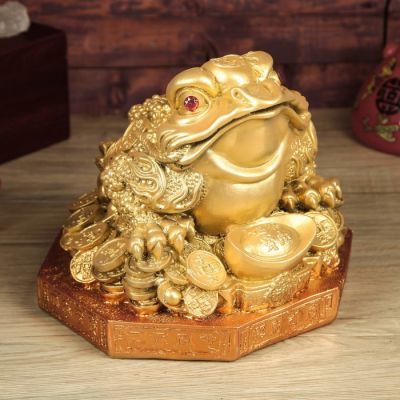 Копилка "Жаба на деньгах", глянец, бронзовый цвет, 22 см, микс