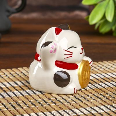 Копилка керамика "Манэки-нэко с монеткой" 7,5х7х7 см