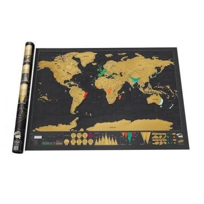 Стиральная карта мира в тубусе (черная)