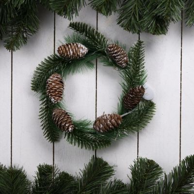 Светодиодная фигура «Венок с шишками» 20 см, пластик, батарейки CR2032х2 (не в комплекте), свечение тёплое белое