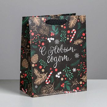 Пакет крафтовый вертикальный «Еловый лес», MS 18 × 23 × 10 см