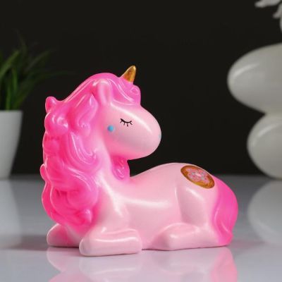 Копилка "Единорог лежит №2" розовый 13см