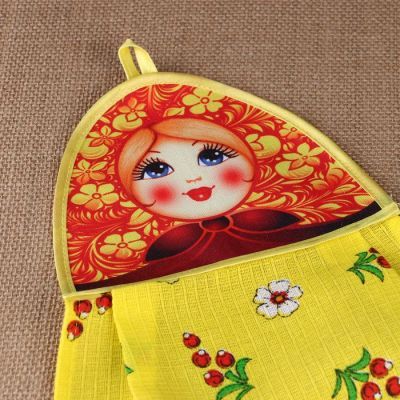 Полотенце «Матрёшка», хохлома на жёлтом, сувенирное