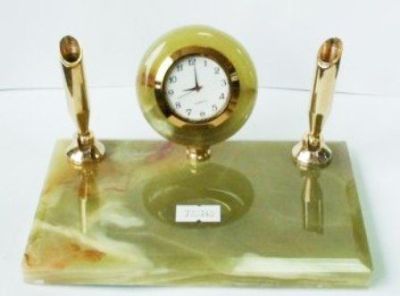 Подставка для ручек с часами из оникса (7х12 см)