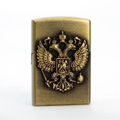 Зажигалка газовая  "Герб России", мужская, золото, 3.5х5.5 см