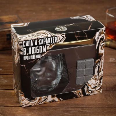 Подарочный набор "Сила и характер", бокал, щипцы, камни для охлаждения
