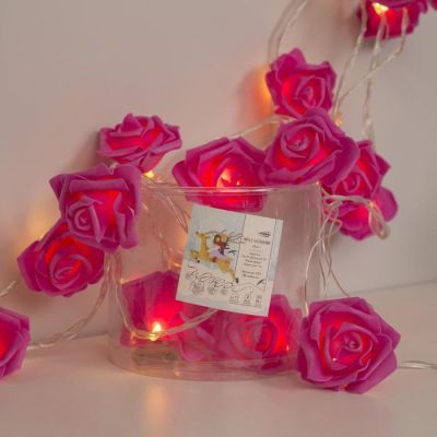 Гирлянда «Нить» 5 м с насадками «Розы розовые», IP20, прозрачная нить, 20 LED, свечение тёплое белое, 220 В