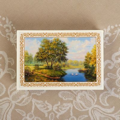 Шкатулка «Берег», белая, 11×16 см, лаковая миниатюра