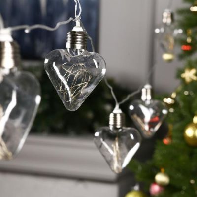 Гирлянда "Нить" 3 м с насадками "Лампочки сердца", IP20, прозрачная нить, 80 LED, свечение тёплое белое, 8 режимов, 220 В