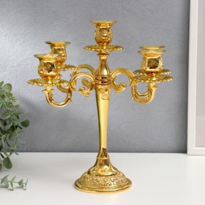 Подсвечник металл на 5 свечей "Розовый вечер" цвет золото 20,5х21х21 см