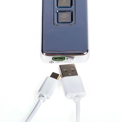 Зажигалка электронная, USB, спираль, 2 функции, цвет стали, 3.5х10х10 см