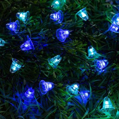 Гирлянда «Нить» 4.5 м с насадками «Колокольчики», IP44, тёмная нить, 30 LED, свечение синее/аквамарин, 2 режима, солнечная батарея