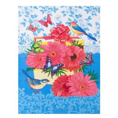 Полотенце вафельное  "Герберы" 45х60 см, голубой, 160 гр/м, хл,