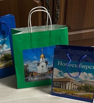 Пакет бумажный крафт "Новосибирск" (зеленый), 25 х 12 х 27 см