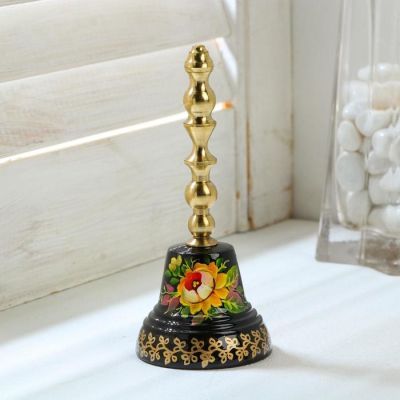 Колокольчик Валдайский "№4. Цветы", расписной, с длинной ручкой, d=45 мм