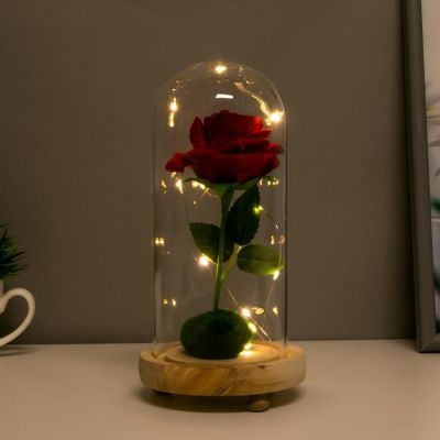 Ночник "Колба с алой розой" LED от батареек 3ААА 19,5х9,5х9,5 см