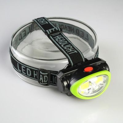 Фонарь налобный, 5 Вт, 1200 мАч, 120 лм, 2 режима, лазер, 5 х 6.5 см, микс