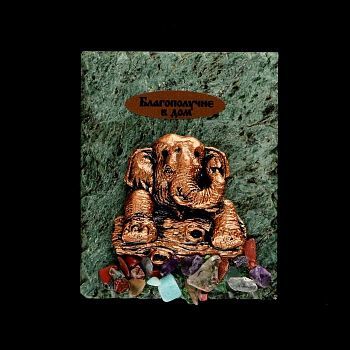 Магнит "Слон. Благополучие в дом", 6х8 см, змеевик, гипс, минералы, микс