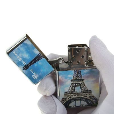 Зажигалка «Эйфелева башня» в металлической коробке, кремний, бензин, 6x8 см