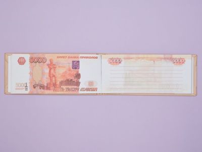 Подарочный набор "23 февраля": отрывной блокнот в виде купюры "5000 руб", ручка металлическая на открытке (20 × 18 × 5 см)