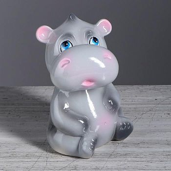 Копилка "Бегемотик", глянец, серый цвет, 21 см