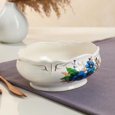 Салатник "Овал", белый, цветы, 1 л, деколь микс