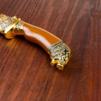 Сувенирный нож, 31 см рукоять под дерево с головой медведя, ножны расписные