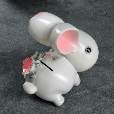 Копилка "Зайка с цветами" серая 20х20х10см