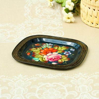 Поднос жостовский "Цветы", ровный, автор Владыкина, 24х20 см, малый, прямоугольный, микс